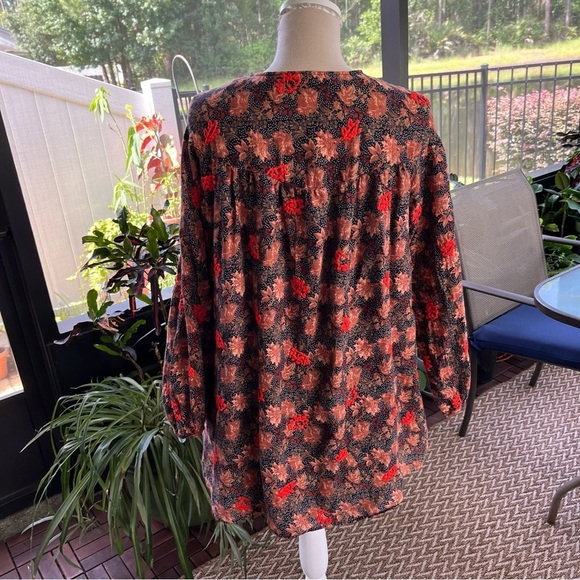 Zara Trafuluc Embroidered Tunic Black Tan Polyester 3/4 Long Sleeves Size Medium - Picture 5 of 5